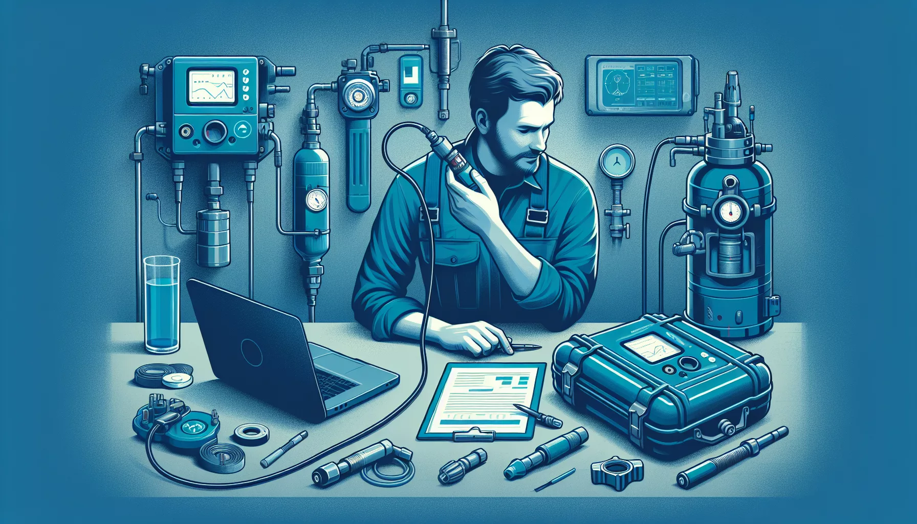 Technician inspecting tools in a lab for a methane detection maintenance guide.