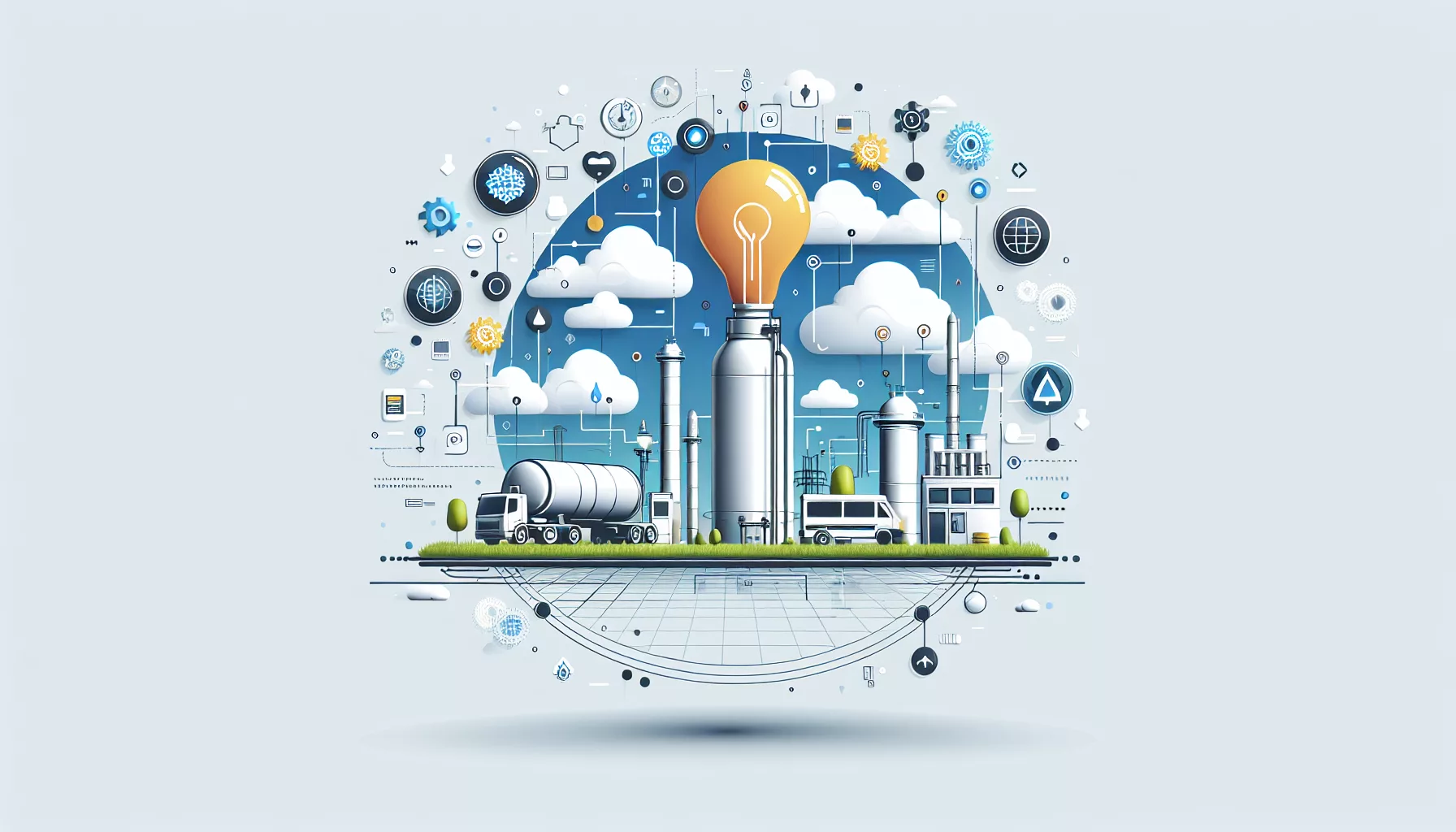 Illustration of advanced industrial landscape symbolizing methane detection technology innovations with digital elements.
