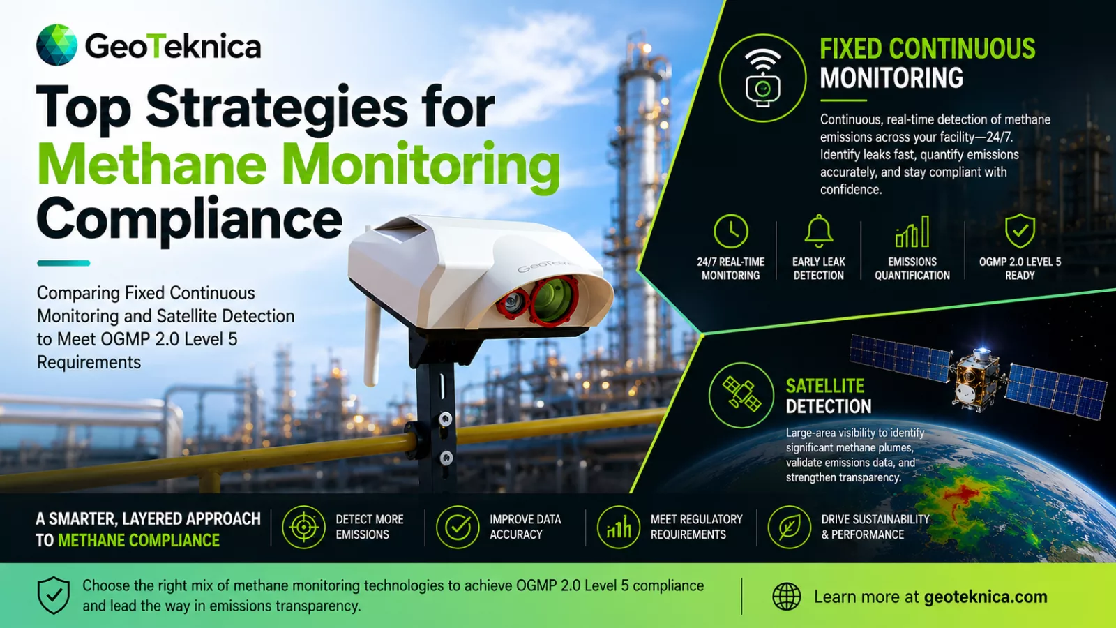 Advanced methane monitoring system in industrial setting, illustrating requirements for methane monitoring systems compliance.