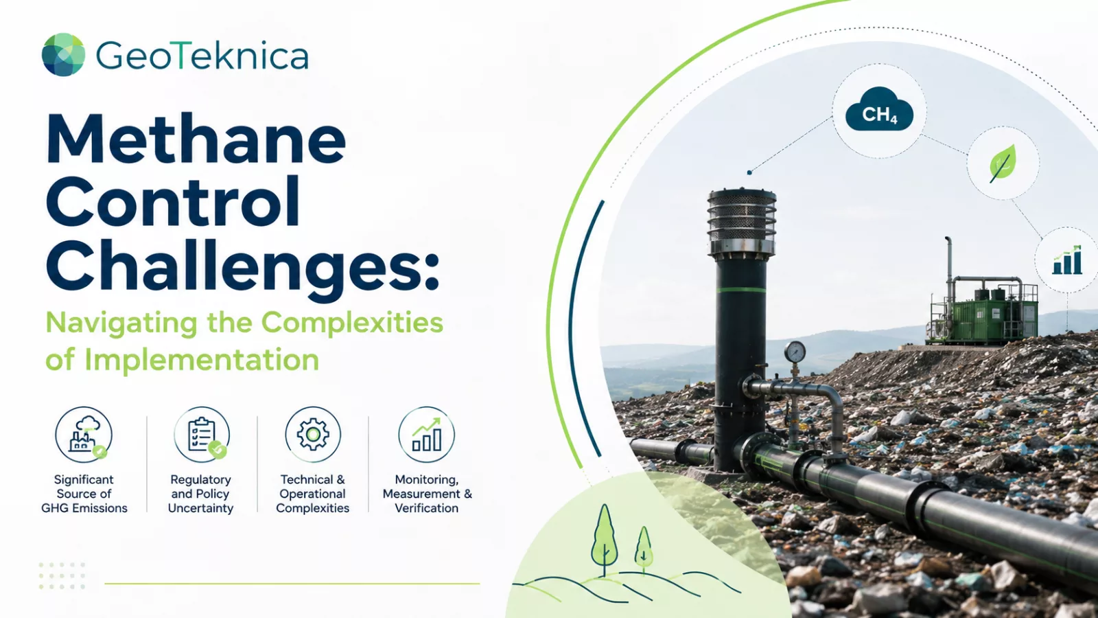 Methane control challenges: Equipment at a landfill site highlighting complexities in managing emissions.