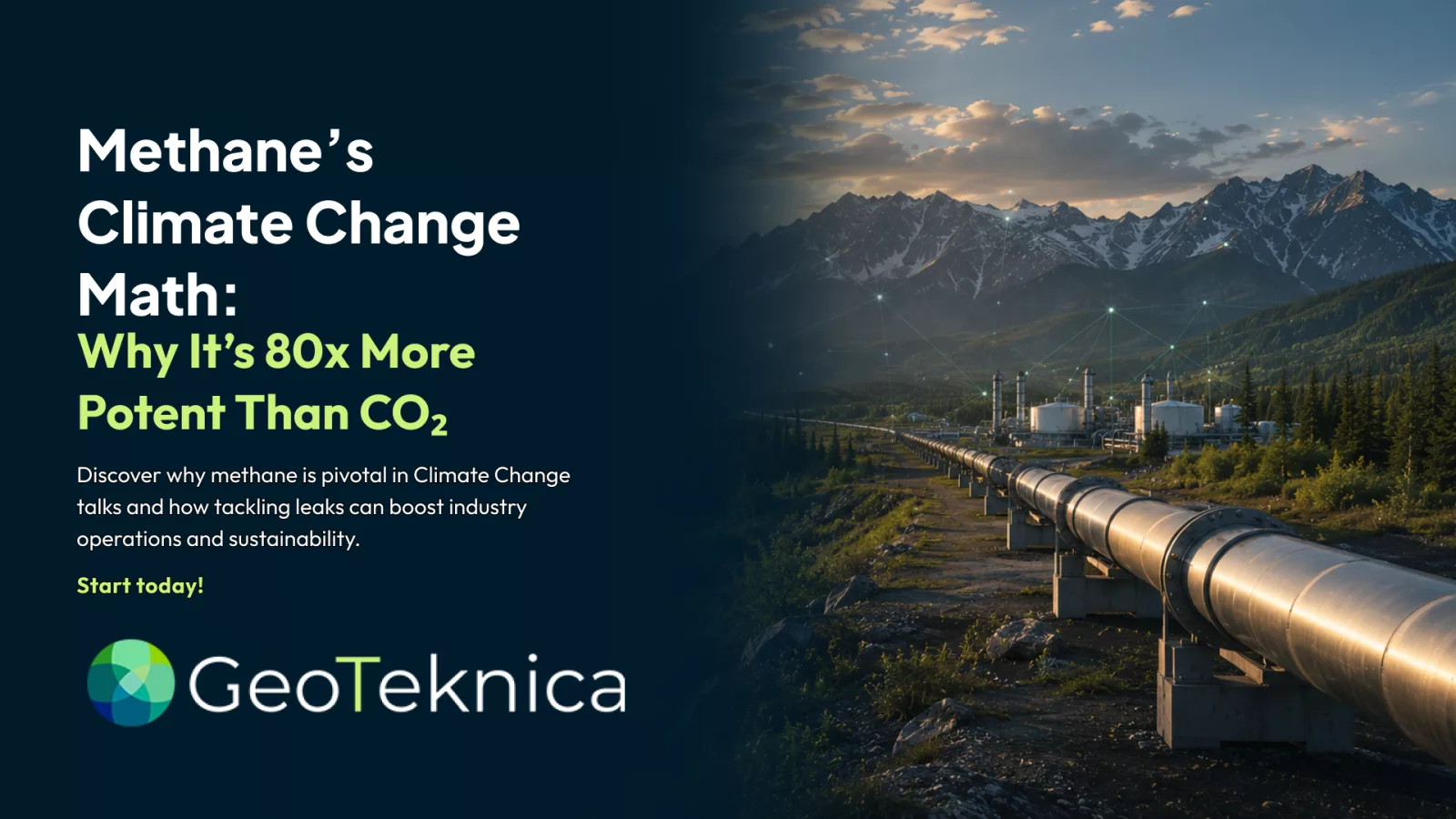 Pipeline in scenic landscape illustrating methane's impact on climate change.