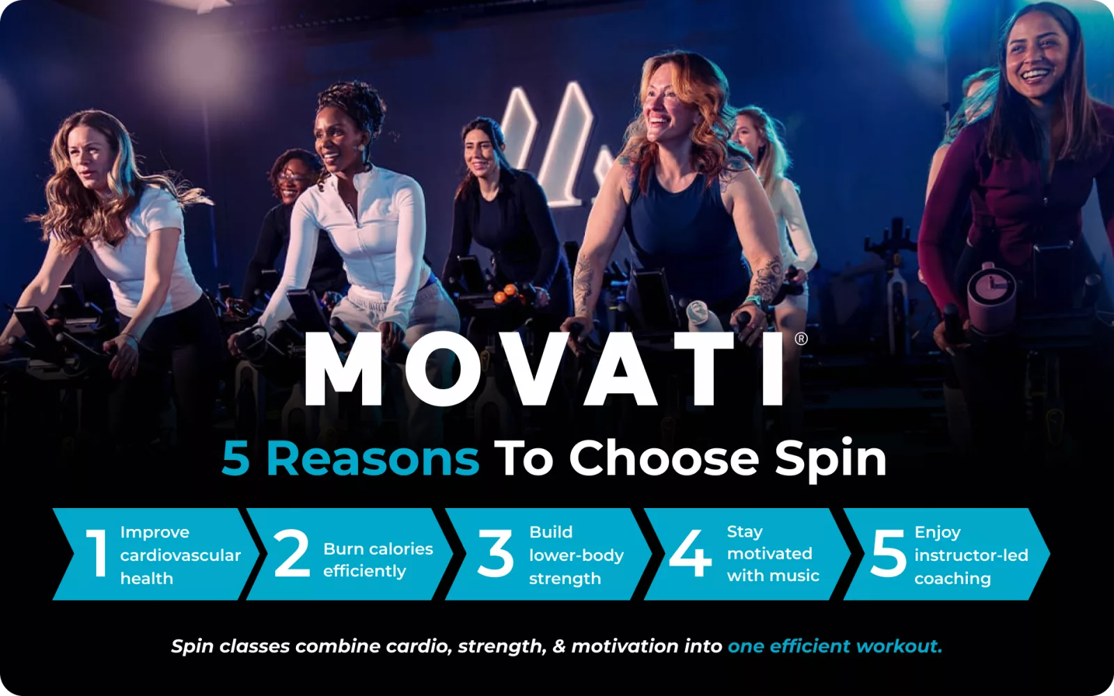 Dimly lit spin studio with stationary bikes, highlighting spin vs cardio debate.