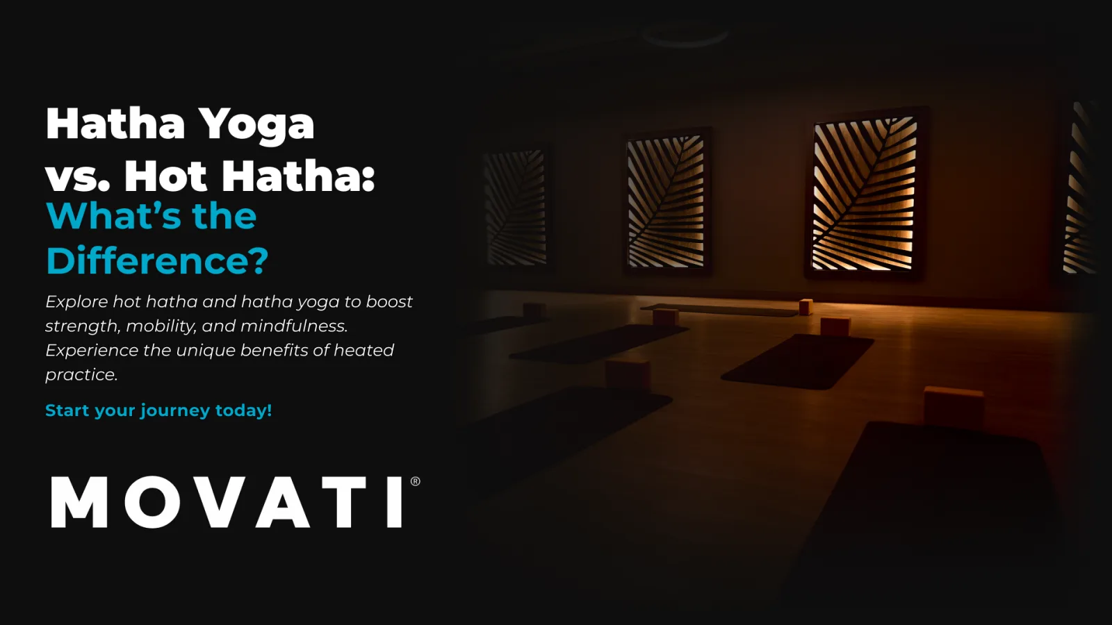 Dimly lit yoga studio set up for hot hatha practice with mats and serene ambiance.