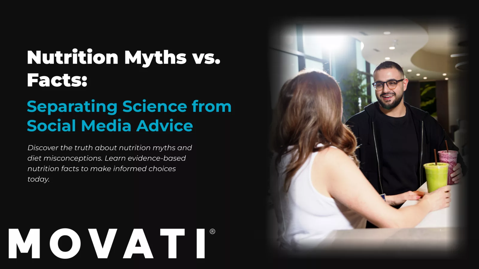 People discussing nutrition myths and facts at a cafe, highlighting evidence-based nutrition advice.