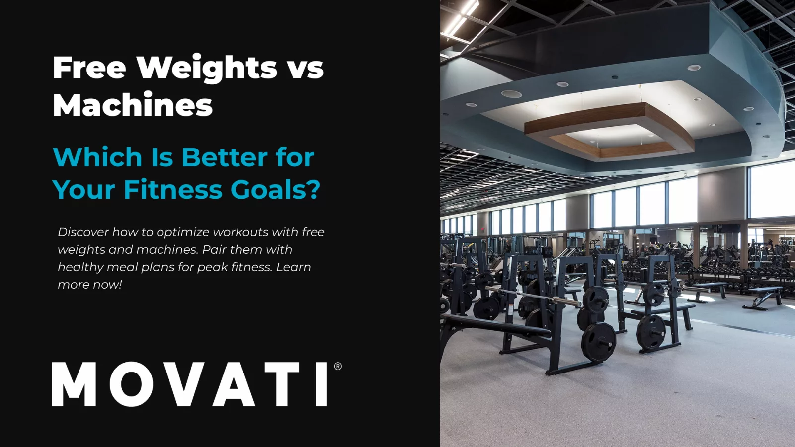 Modern gym showcasing various machines and free weights, illustrating the free weights vs machines debate.