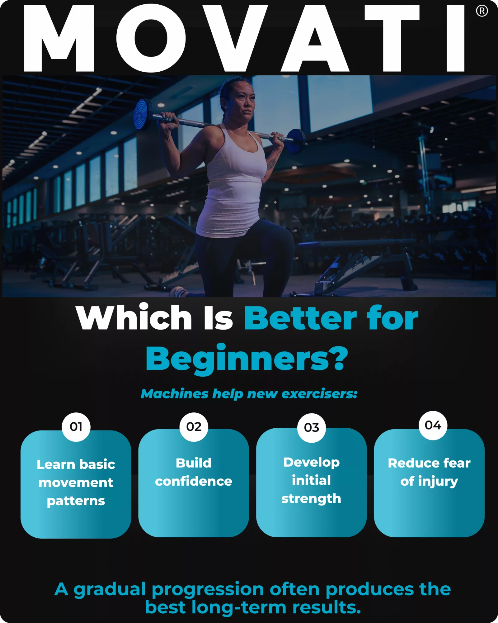 Woman exercising with free weights in a gym, highlighting free weights vs machines benefits for beginners.
