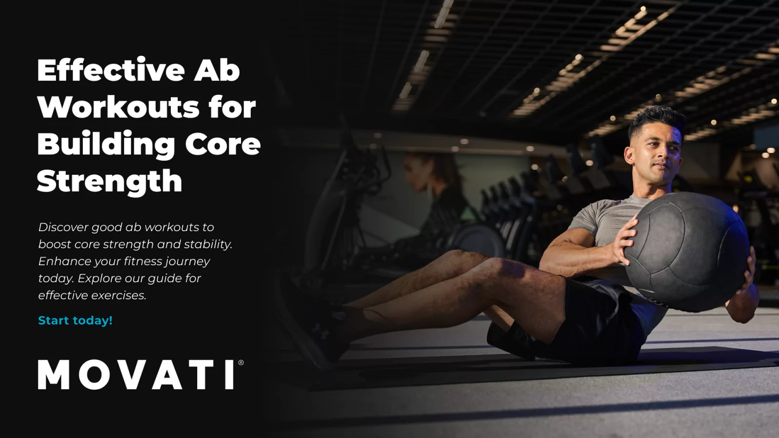 Man performing medicine ball sit-ups in a gym, demonstrating good ab workouts for core strength.