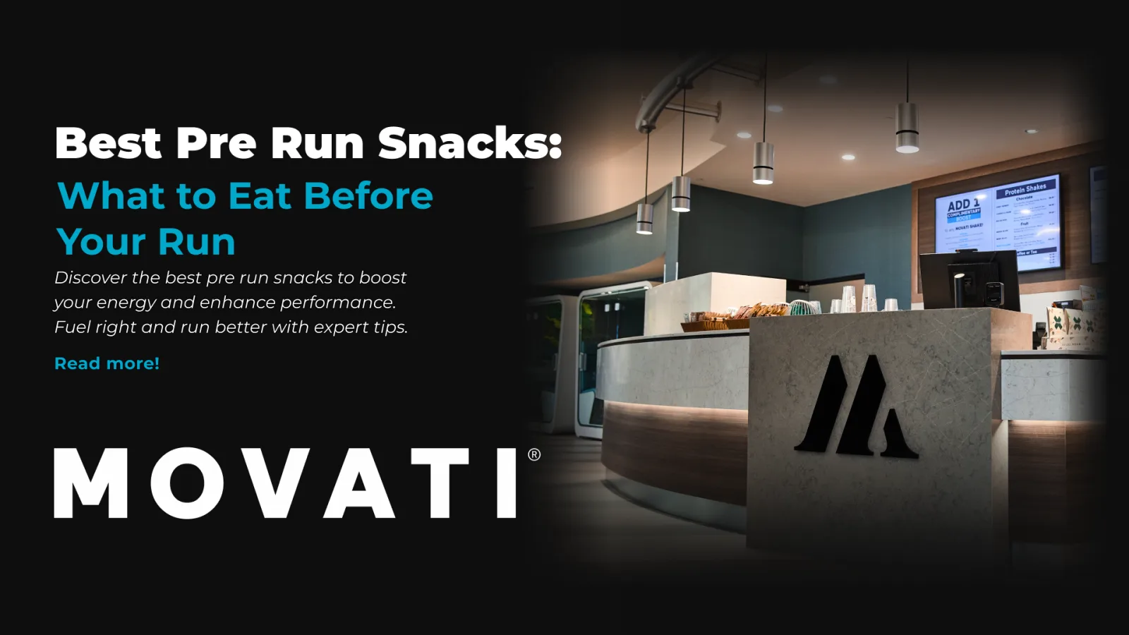 Modern gym entrance with a sleek reception desk, highlighting the best pre run snacks for optimal performance.