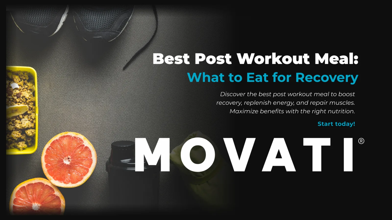 Grapefruit and fitness gear on a dark surface, highlighting the best post workout meal for recovery.