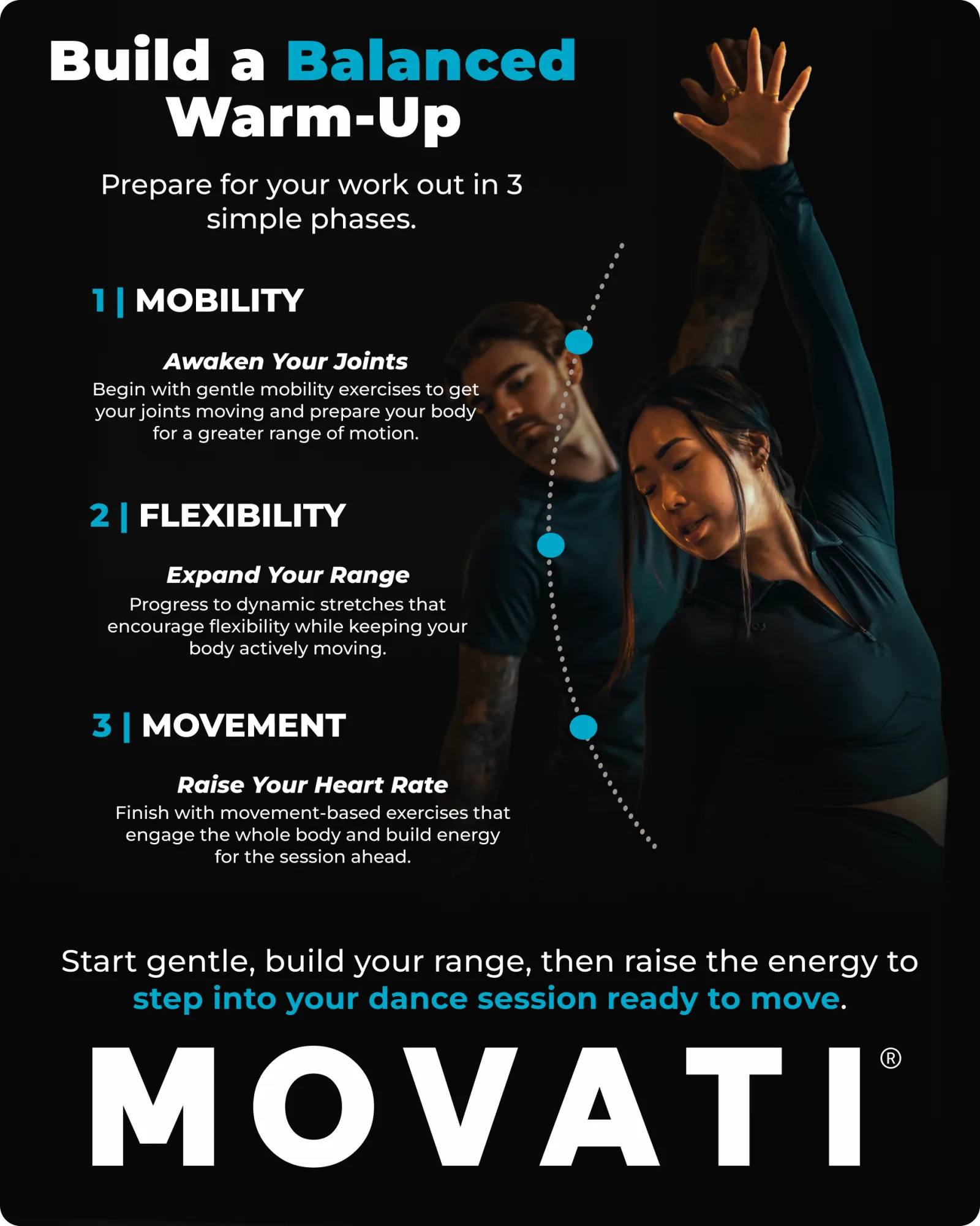Dance warm ups: Mobility, flexibility, and movement phases for effective preparation before dancing.