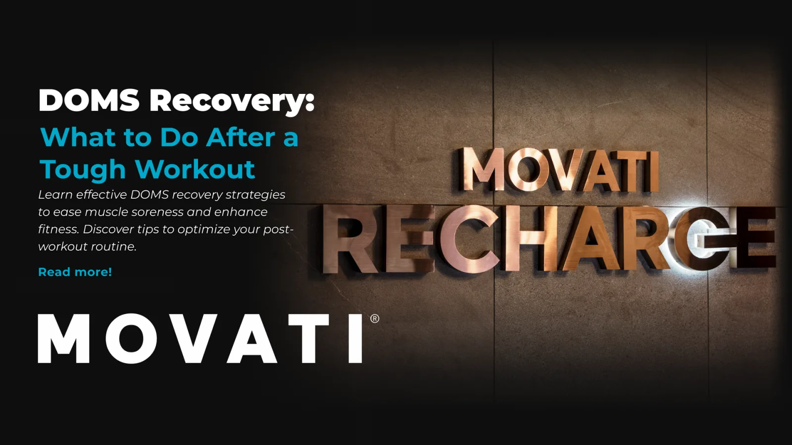 DOMS Recovery tips displayed on a wall at a fitness center, highlighting strategies for effective muscle recovery.