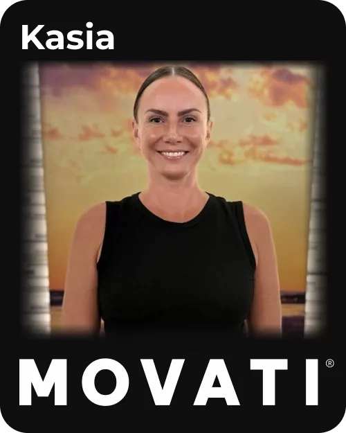 Instructor Kasia at MOVATI Yoga hOMe Retreat, embodying the theme: slow down, breathe deep, and reconnect.