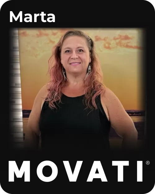 Instructor Marta at MOVATI Yoga hOMe Retreat, embodying the theme: slow down, breathe deep, and reconnect.
