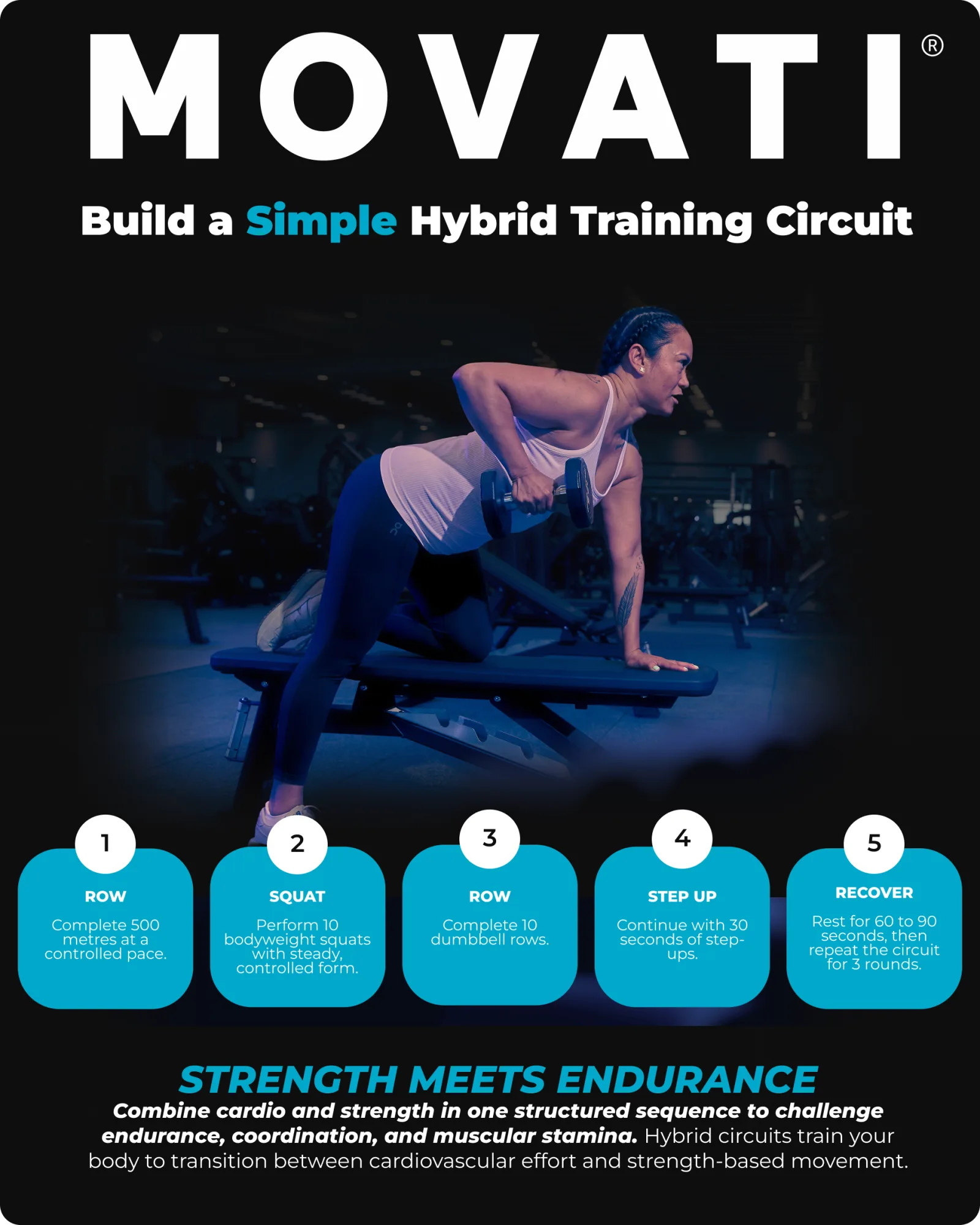 Person performing a row exercise in a gym, demonstrating how to improve cardiovascular endurance in hybrid training.