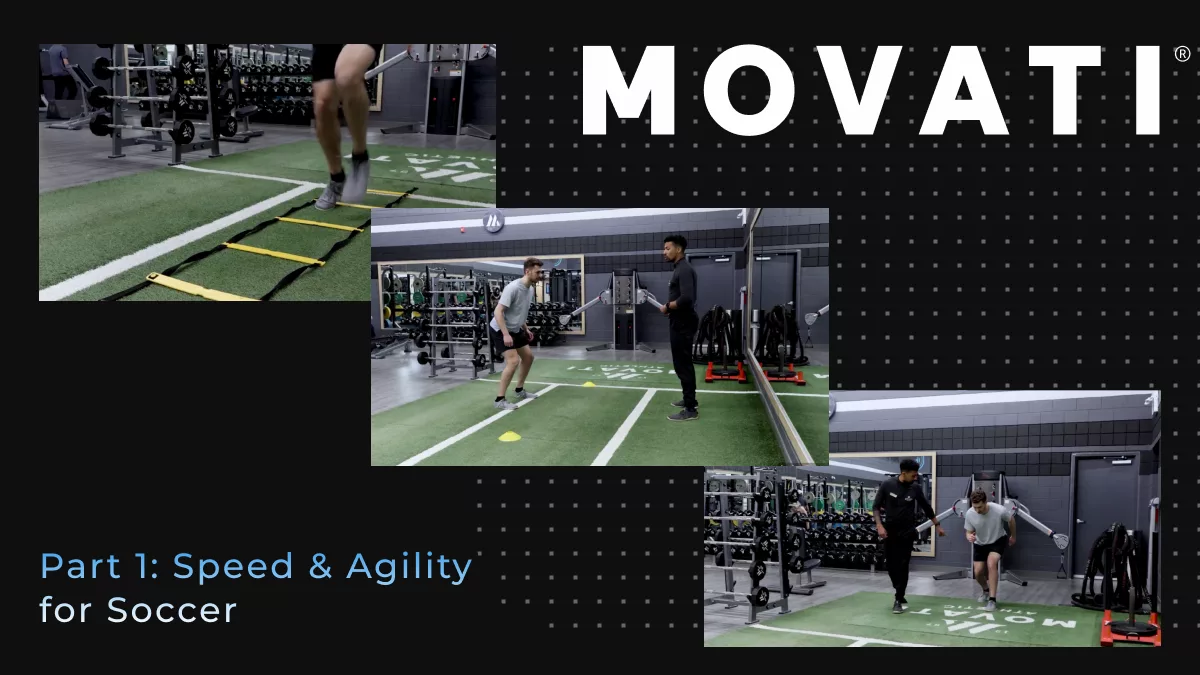Soccer training drills in a gym setting, showcasing speed and agility in a media library context.