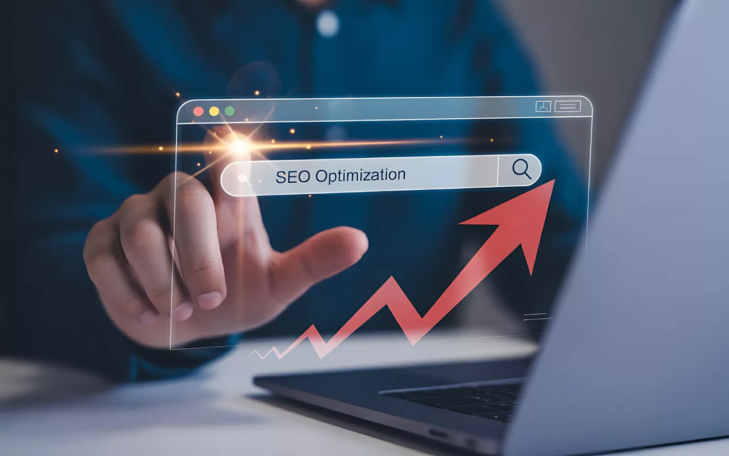 SEO optimization dashboard with rising search rankings and analytics graph representing SEO tools that prove ROI through traffic and performance growth.