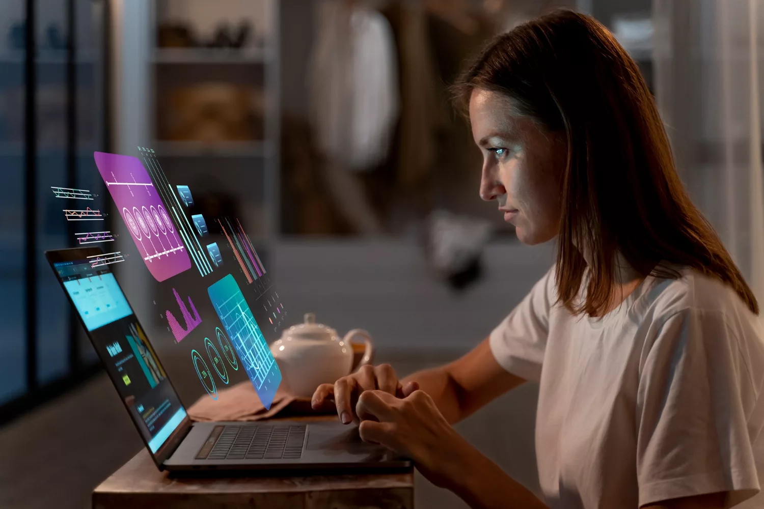 AI optimization in 2026 with advanced analytics dashboards, performance tracking, and automated data insights displayed on a laptop.